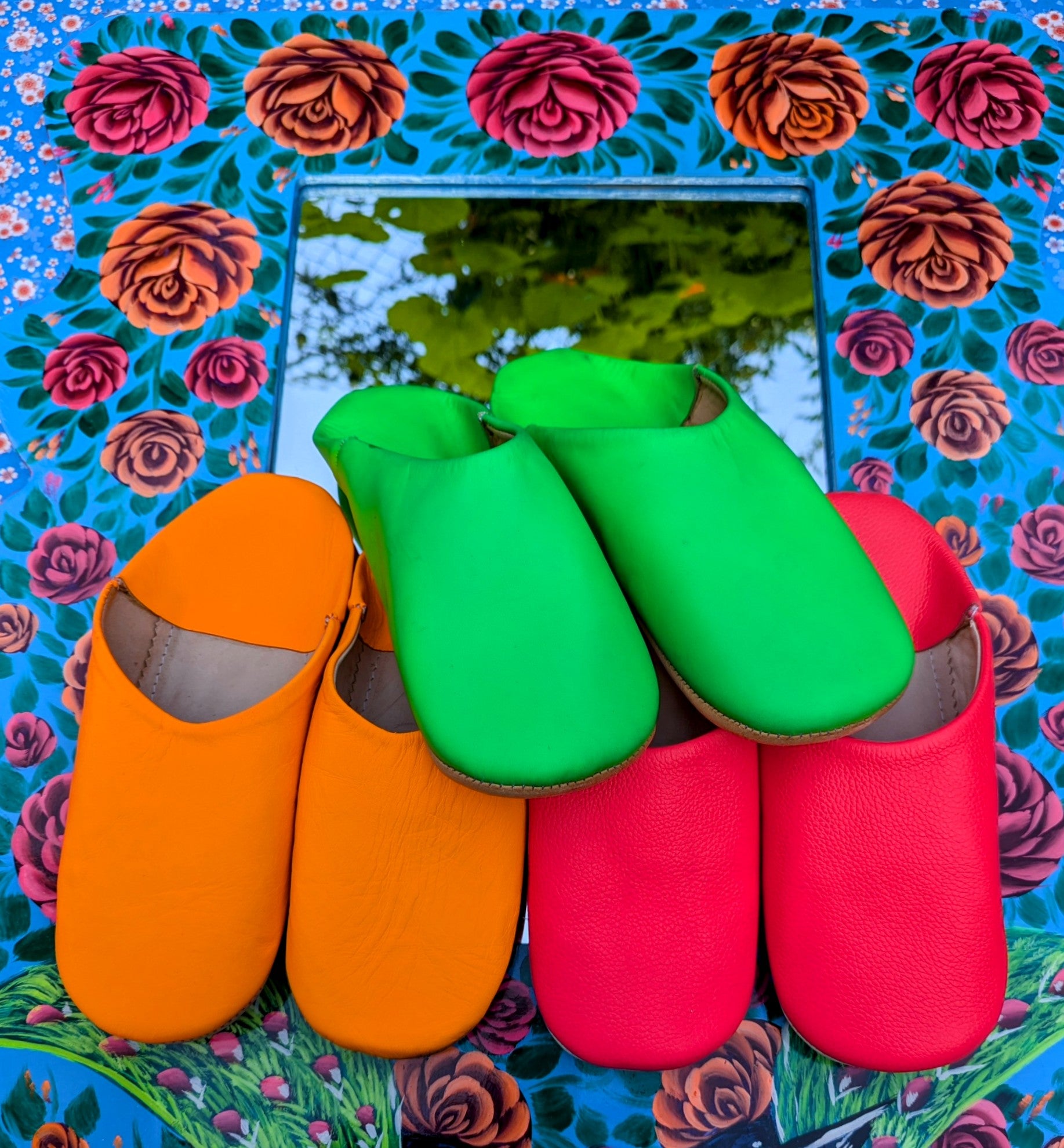 Soft leather neon slippers