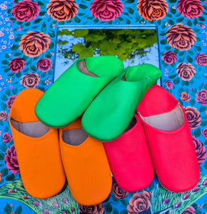 Soft leather neon slippers