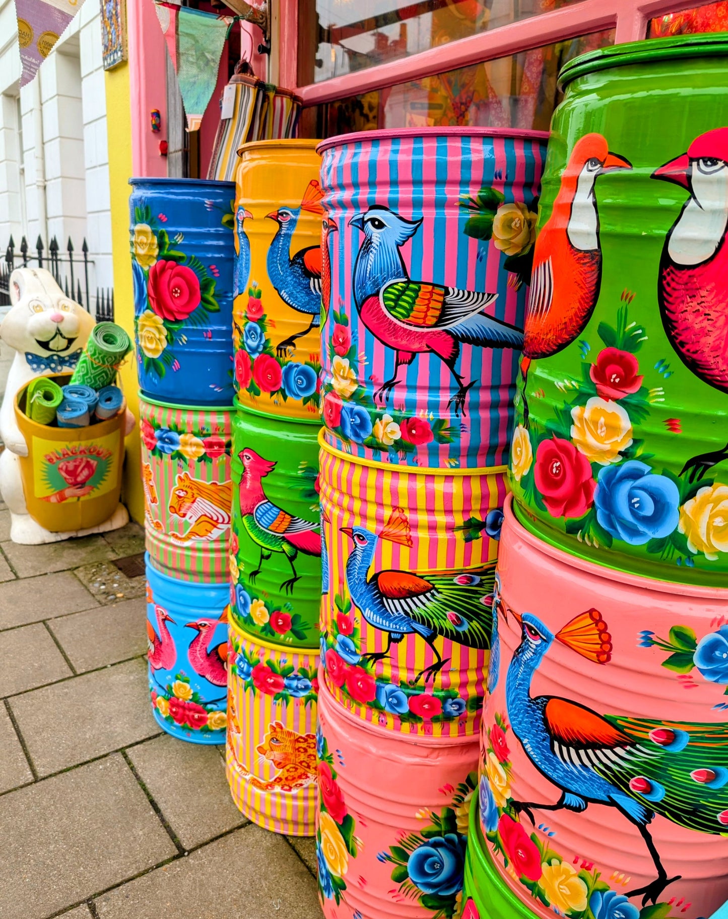 Large recycled truck art barrels