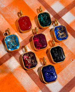 Glass intaglio zodiac pendants- gold