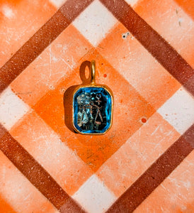 Glass intaglio zodiac pendants- gold