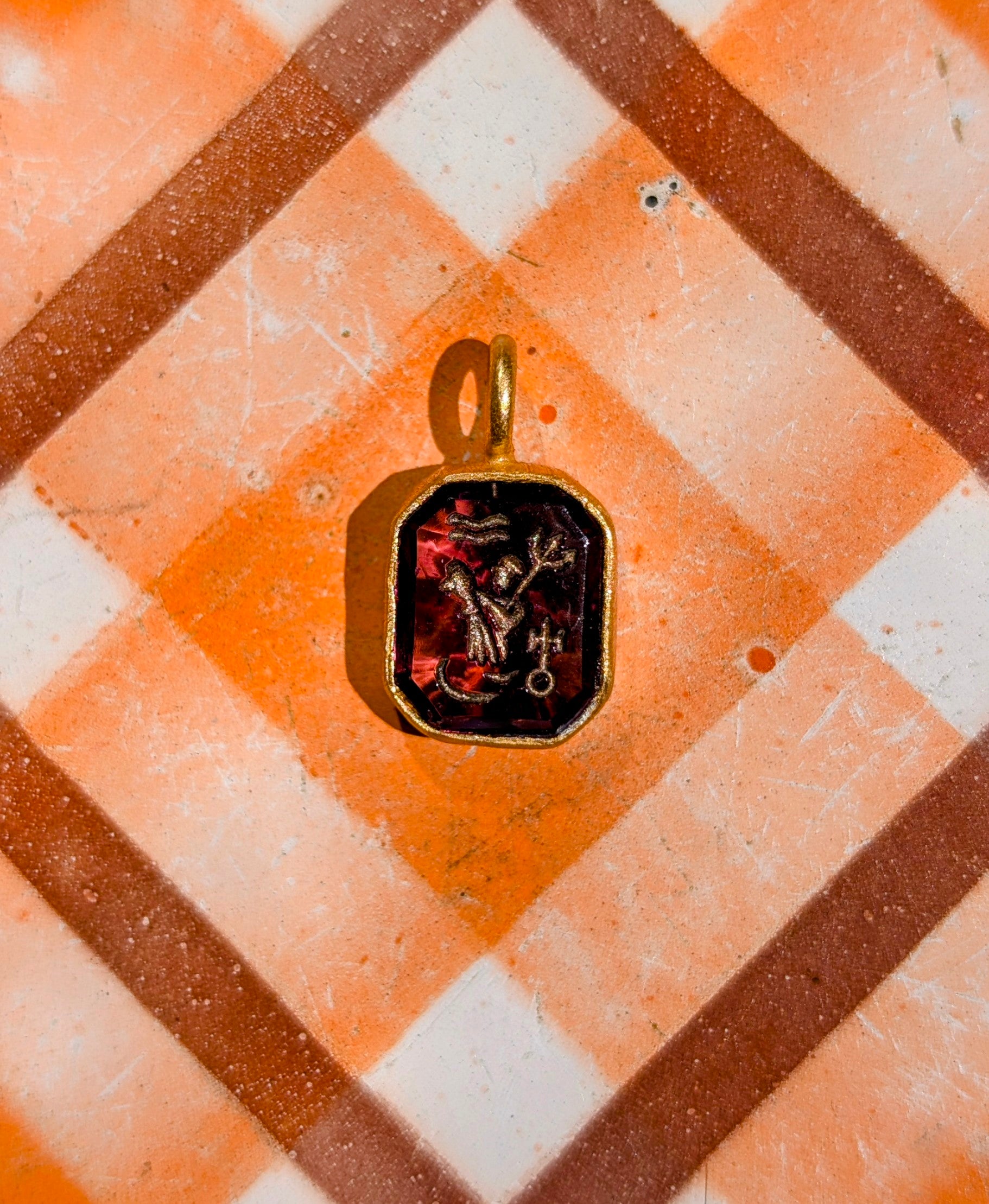 Glass intaglio zodiac pendants- gold