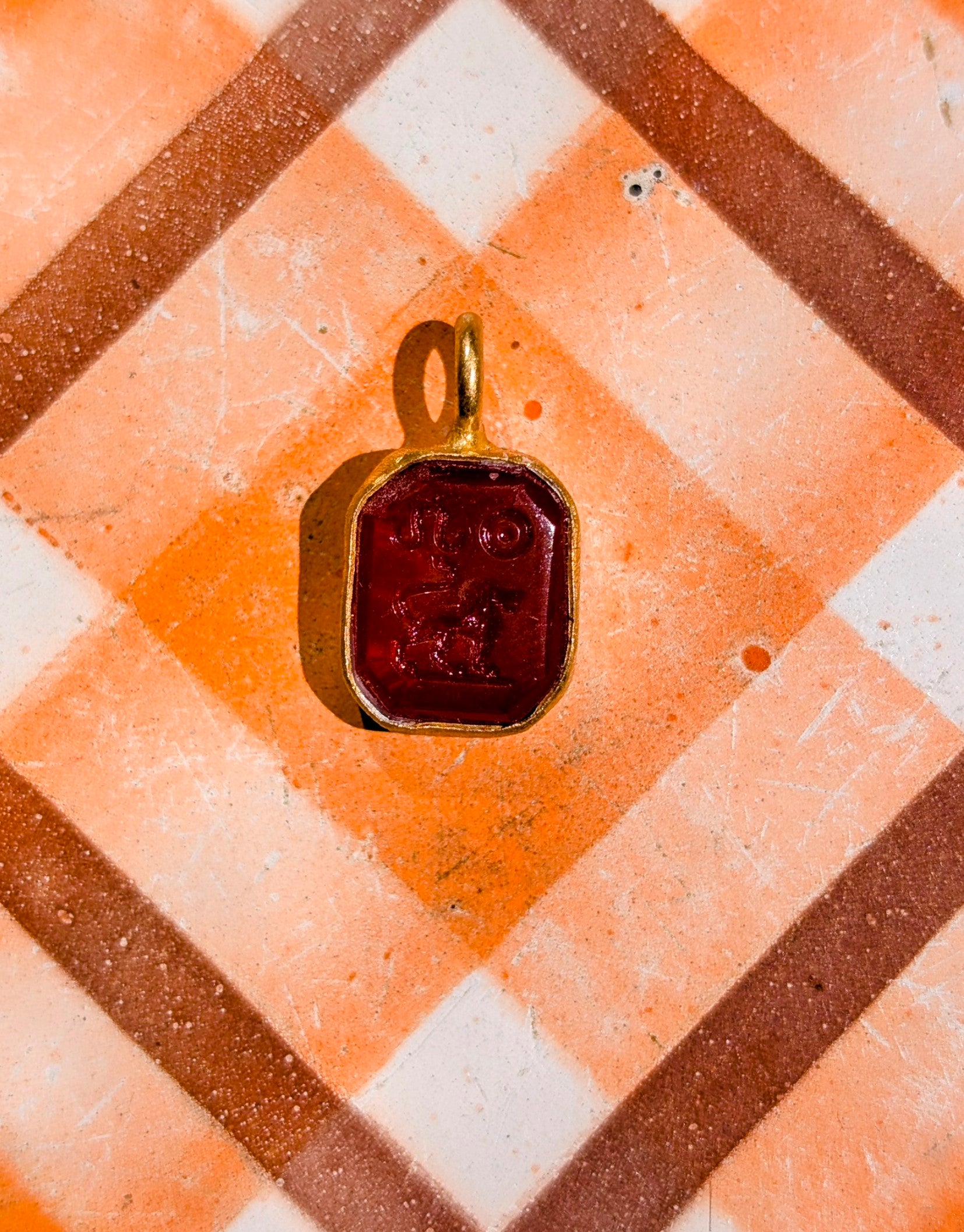 Glass intaglio zodiac pendants- gold