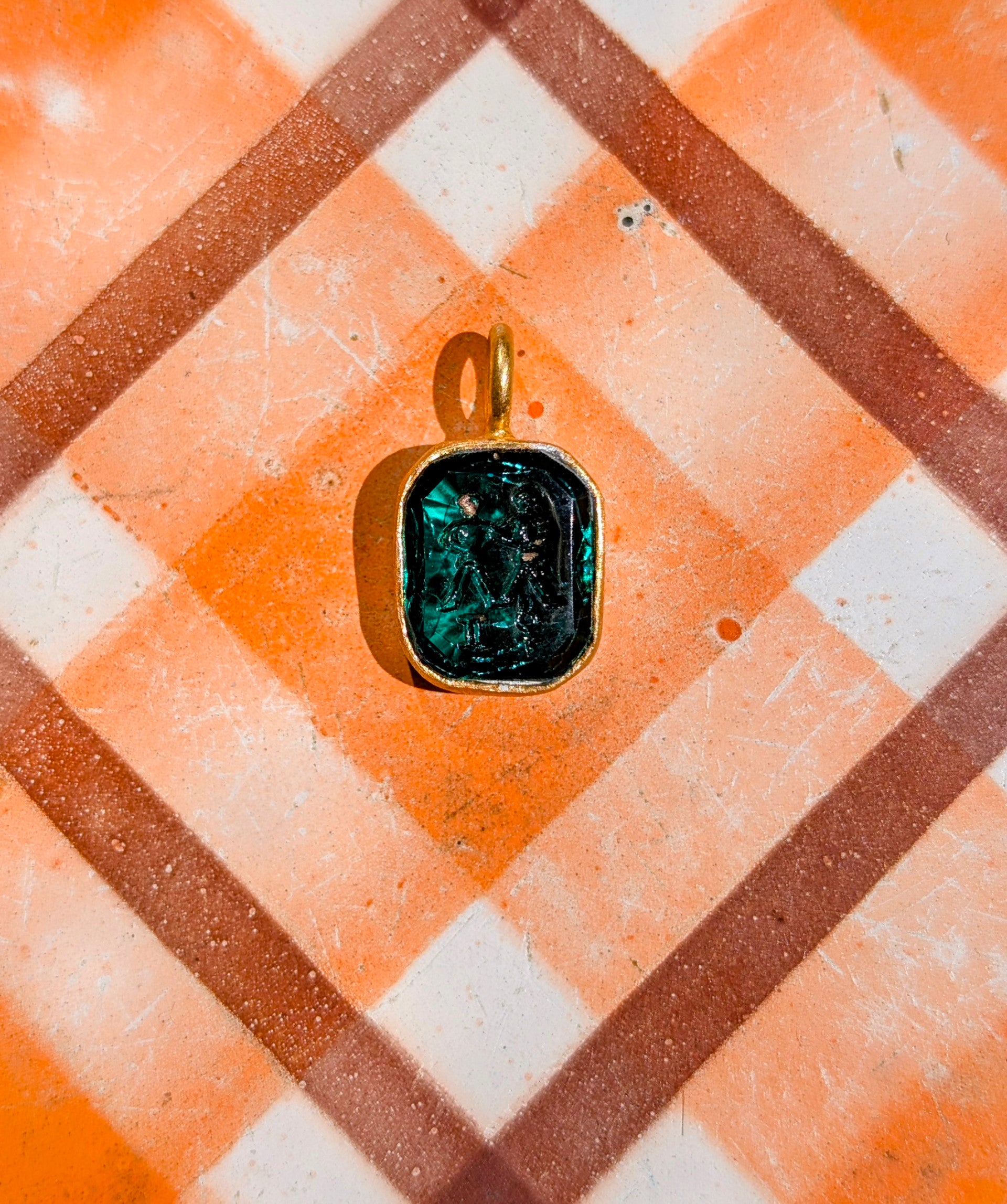 Glass intaglio zodiac pendants- gold