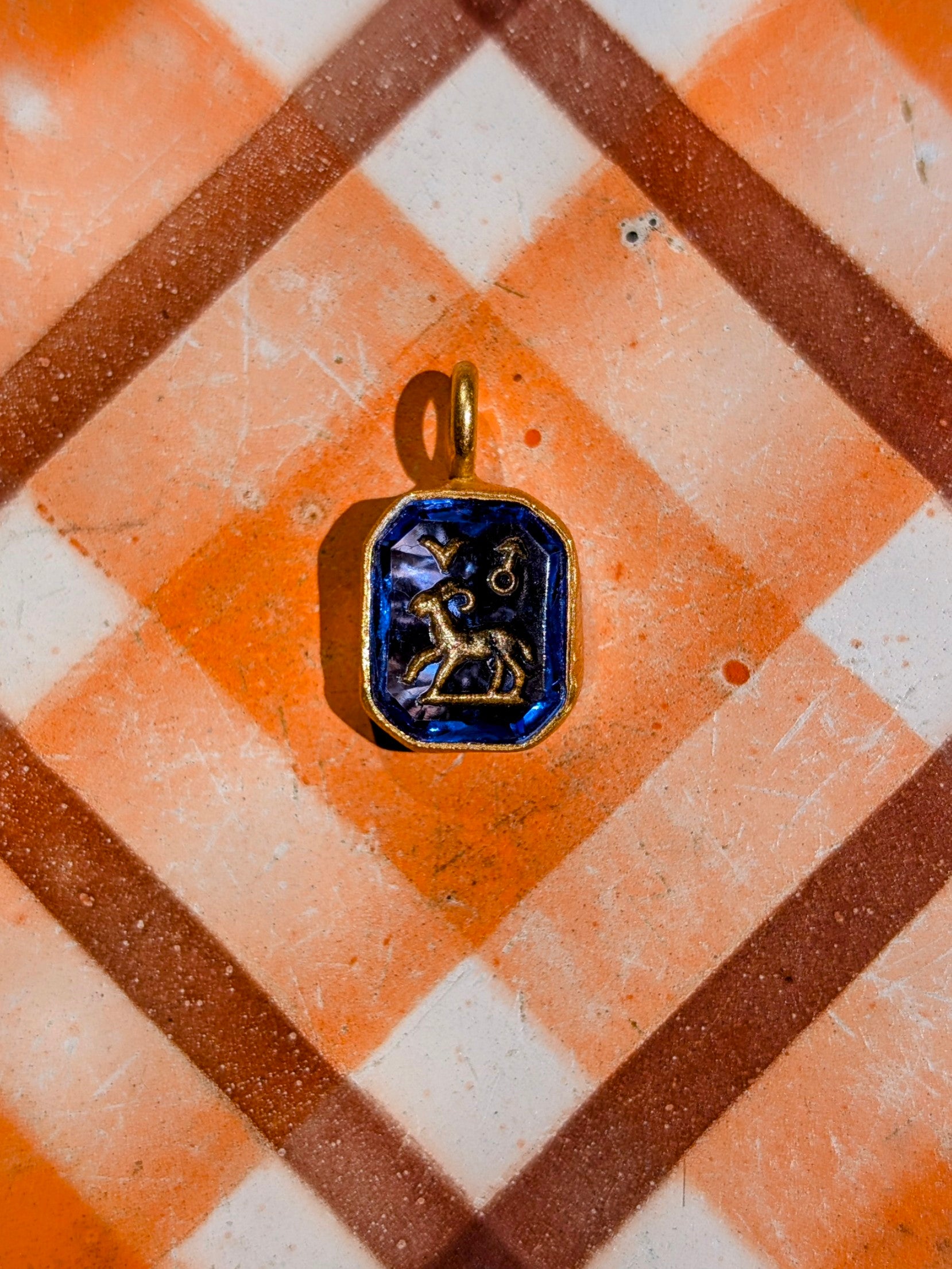 Glass intaglio zodiac pendants- gold