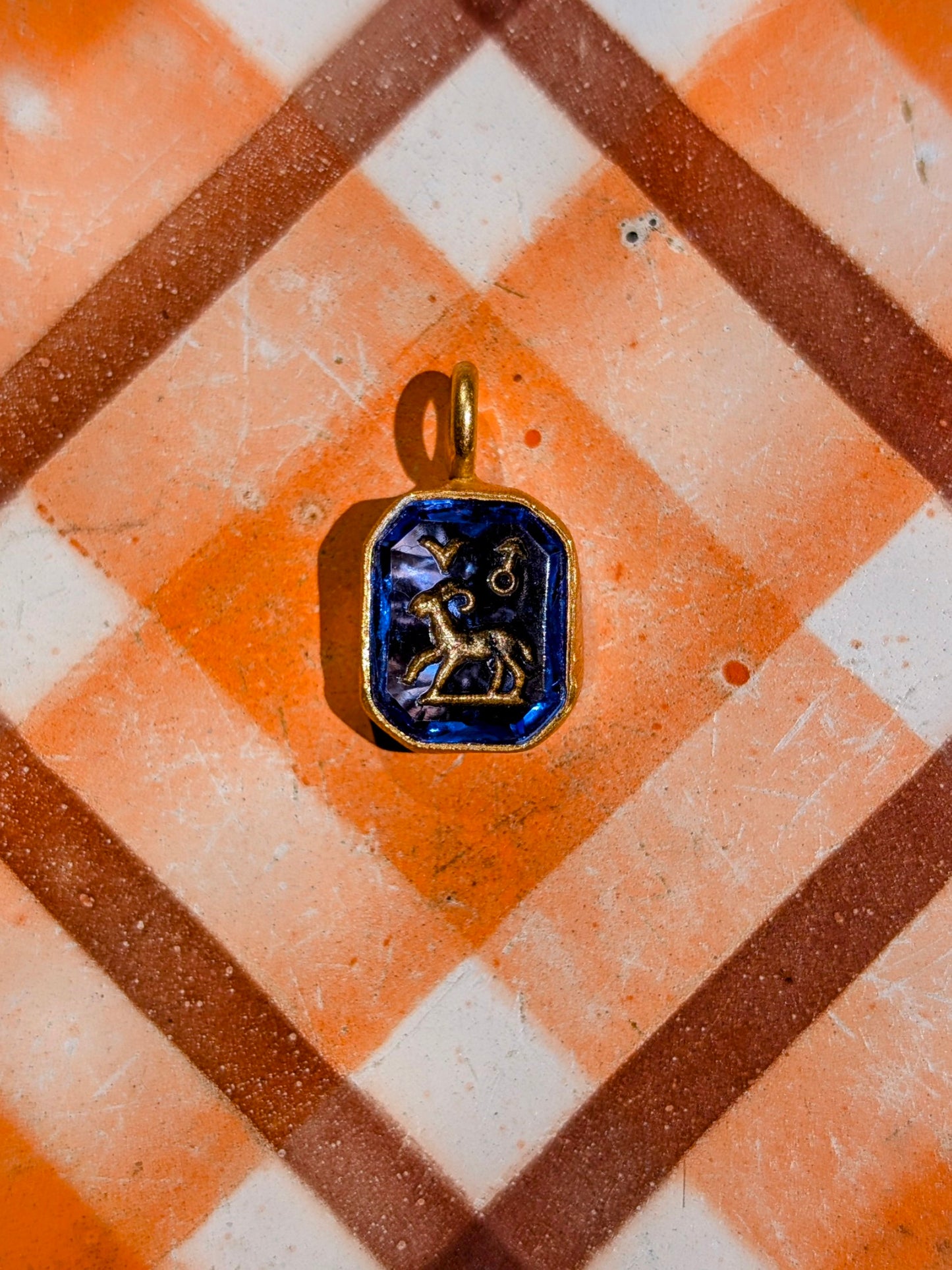 Glass intaglio zodiac pendants- gold