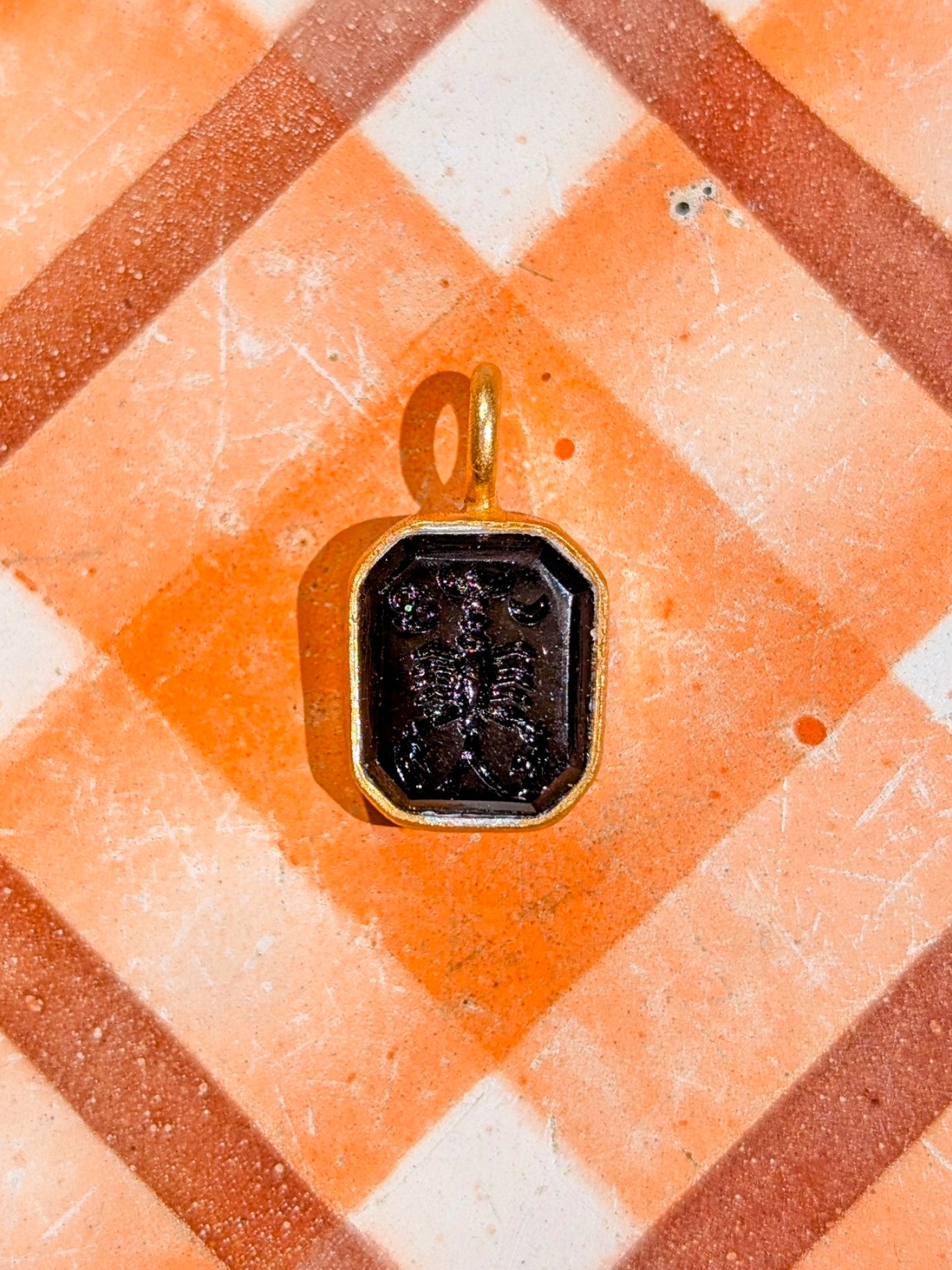 Glass intaglio zodiac pendants- gold