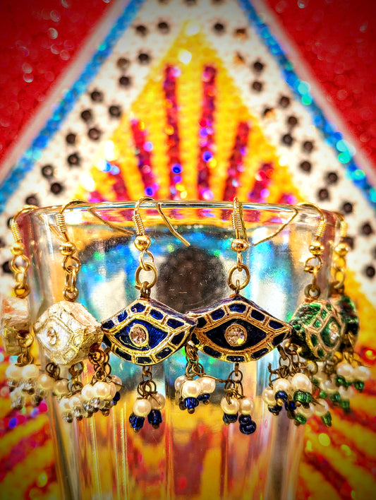 Enamel Eye and seed pearl earrings