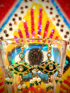 Enamel Eye and seed pearl earrings