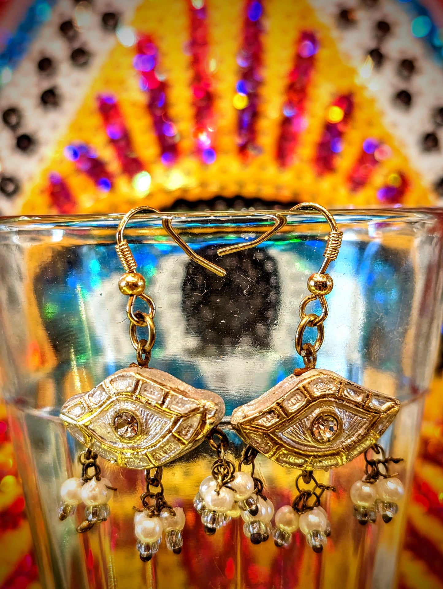 Enamel Eye and seed pearl earrings