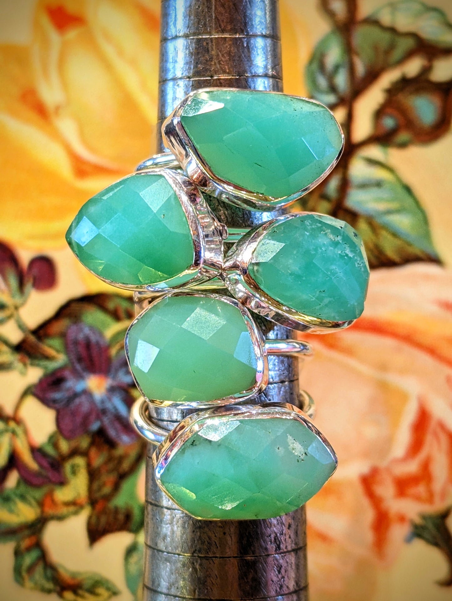 Chrysoprase rings - faceted