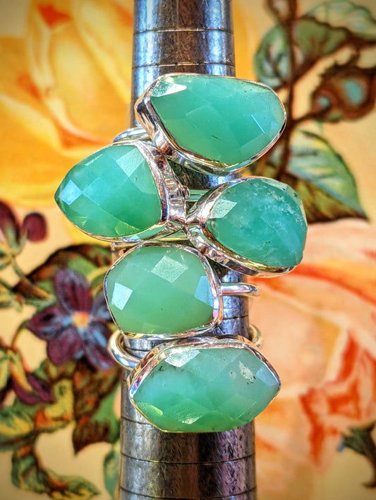 Chrysoprase rings - faceted