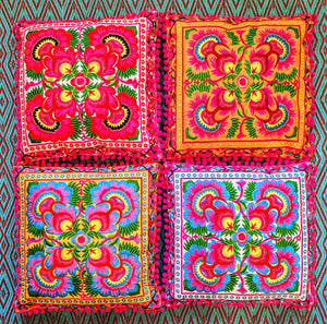Chinese tribal embroidered peony cushions