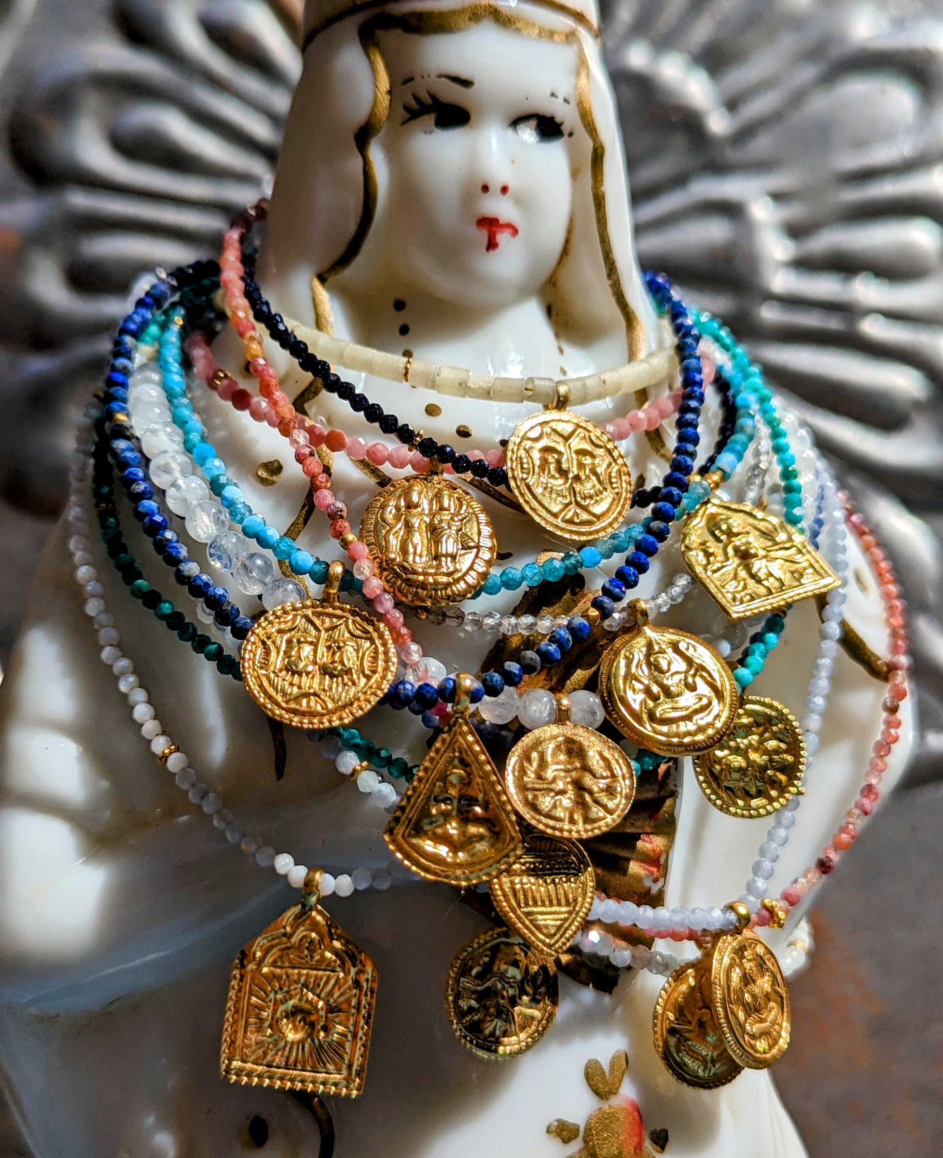 Semi precious necklaces with gold plated pendants
