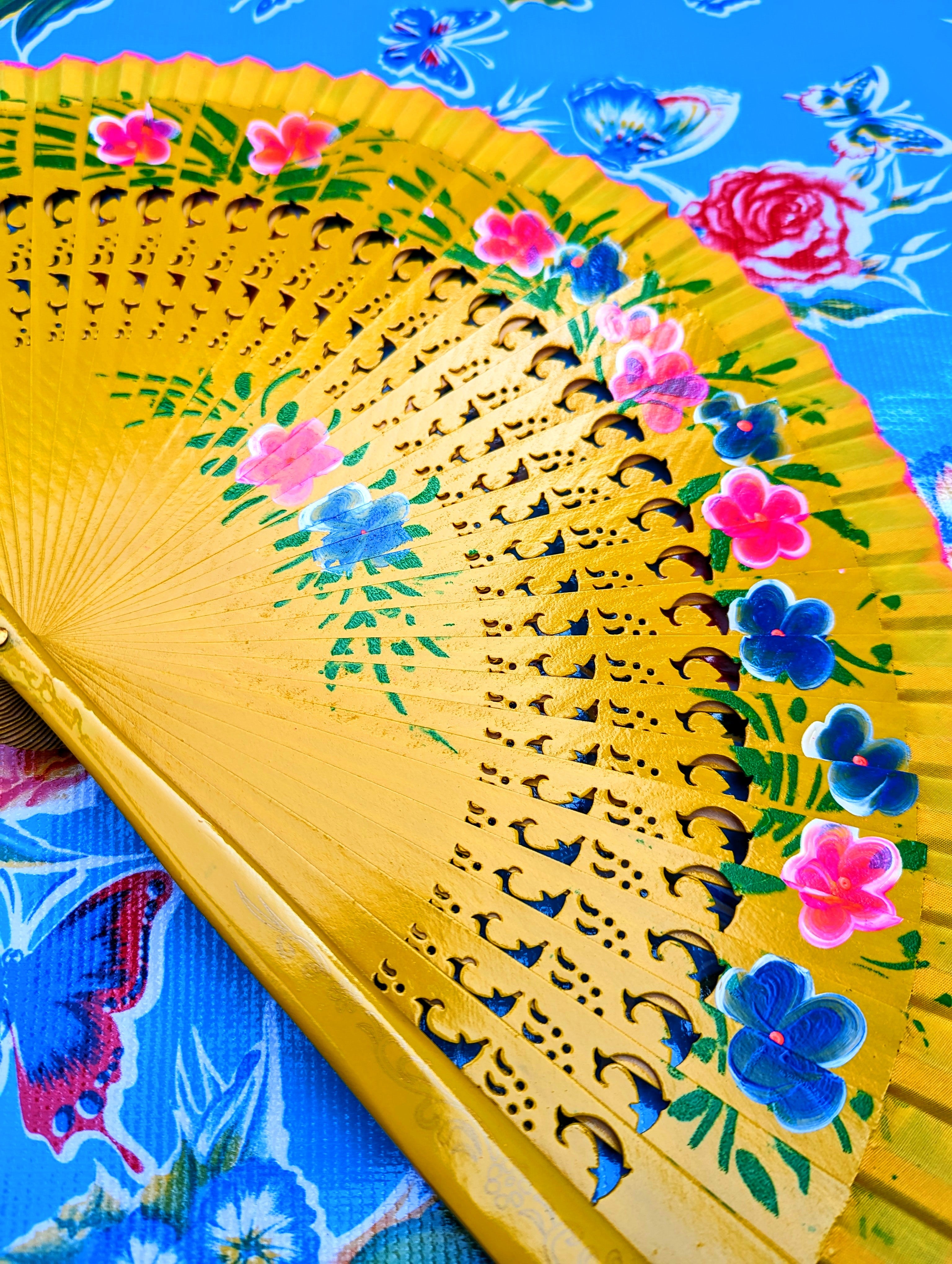 Handpainted folk floral fans