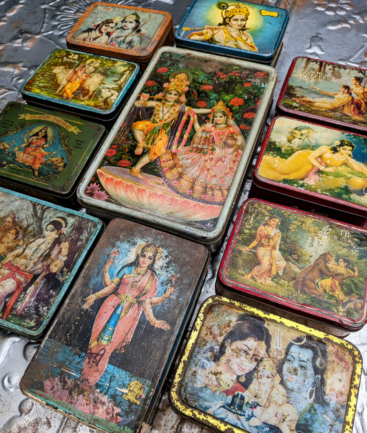 Vintage indian tins - hindu sweets, snuff and such