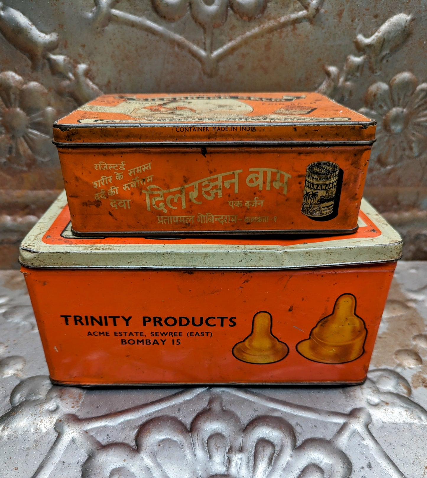 Vintage indian tins - pharmacy