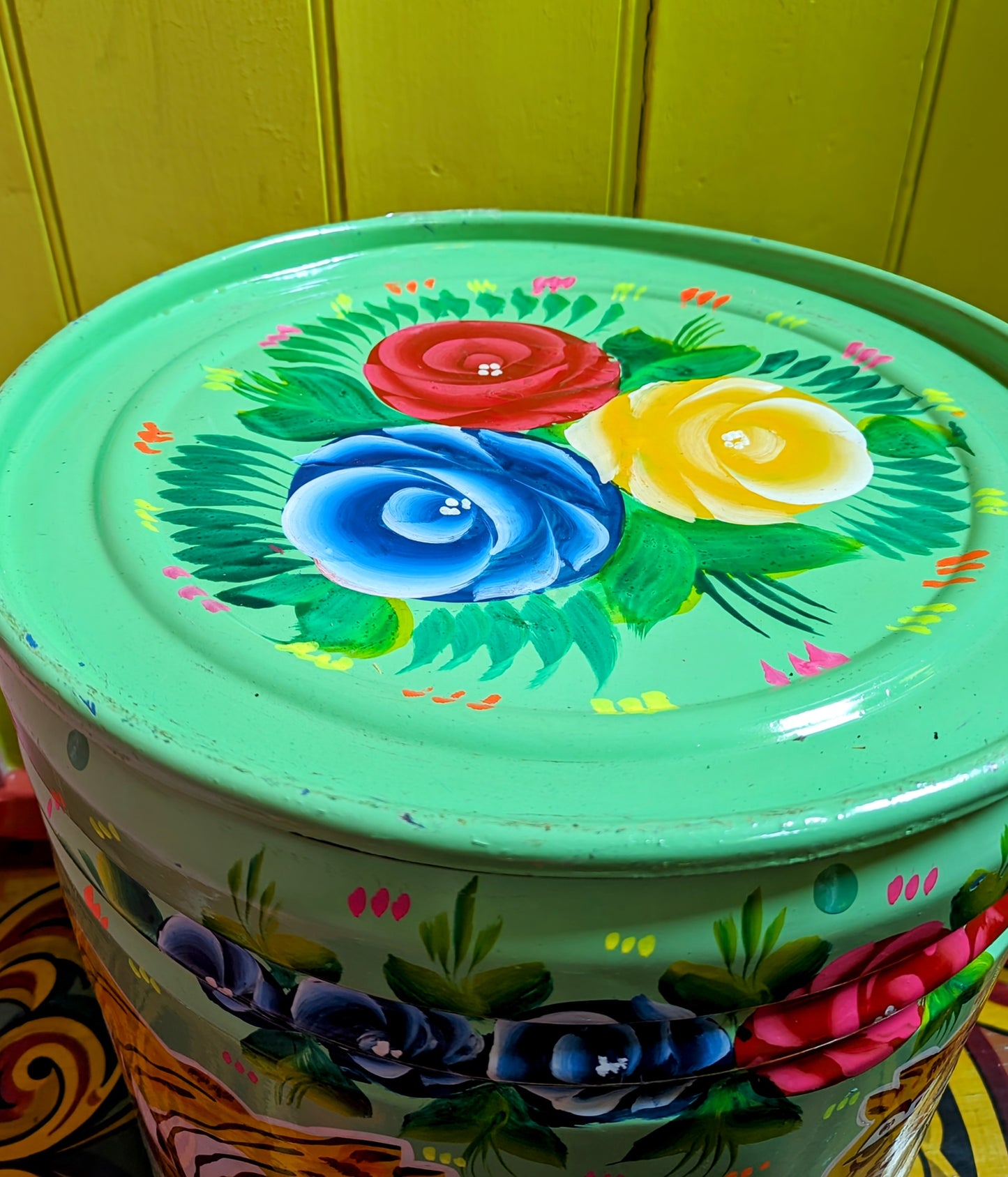 Large recycled truck art barrels