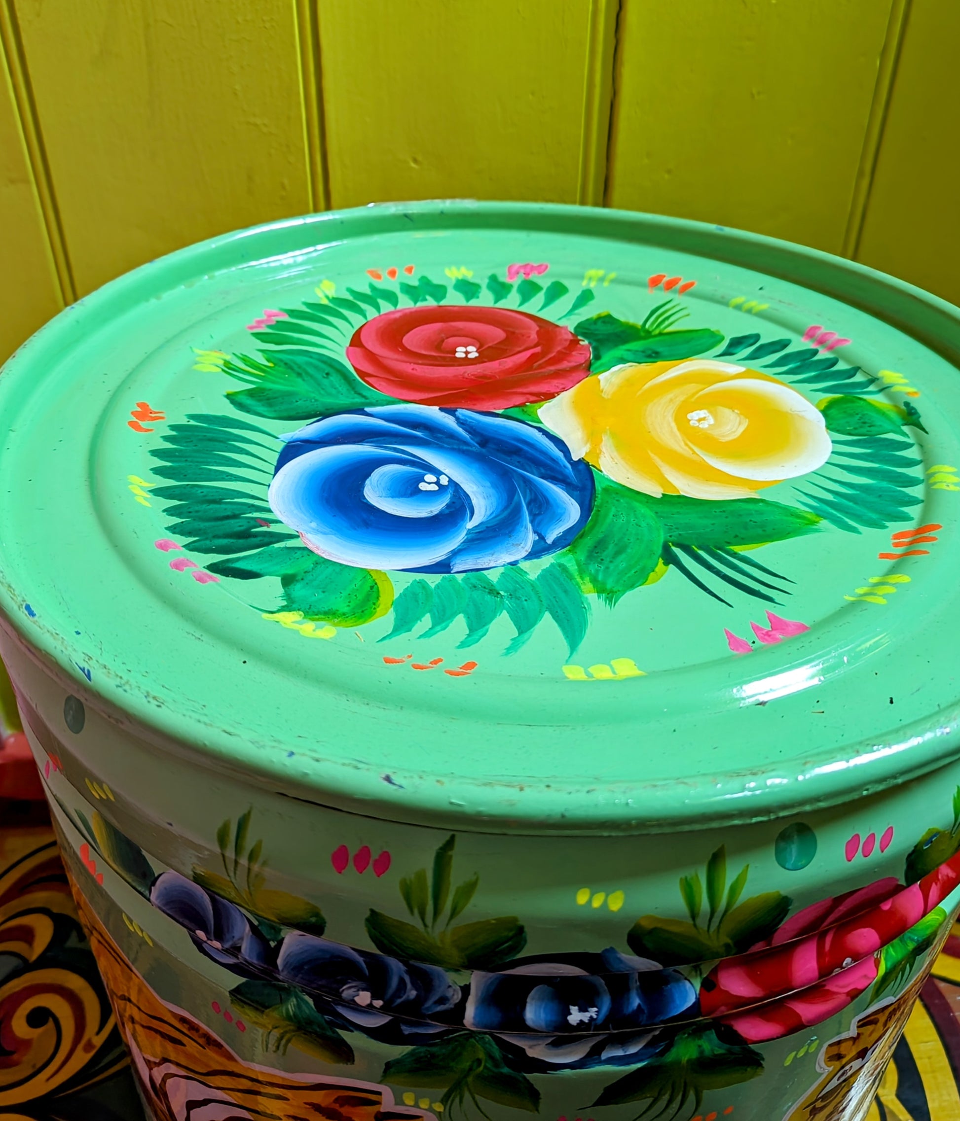 Large recycled truck art barrels