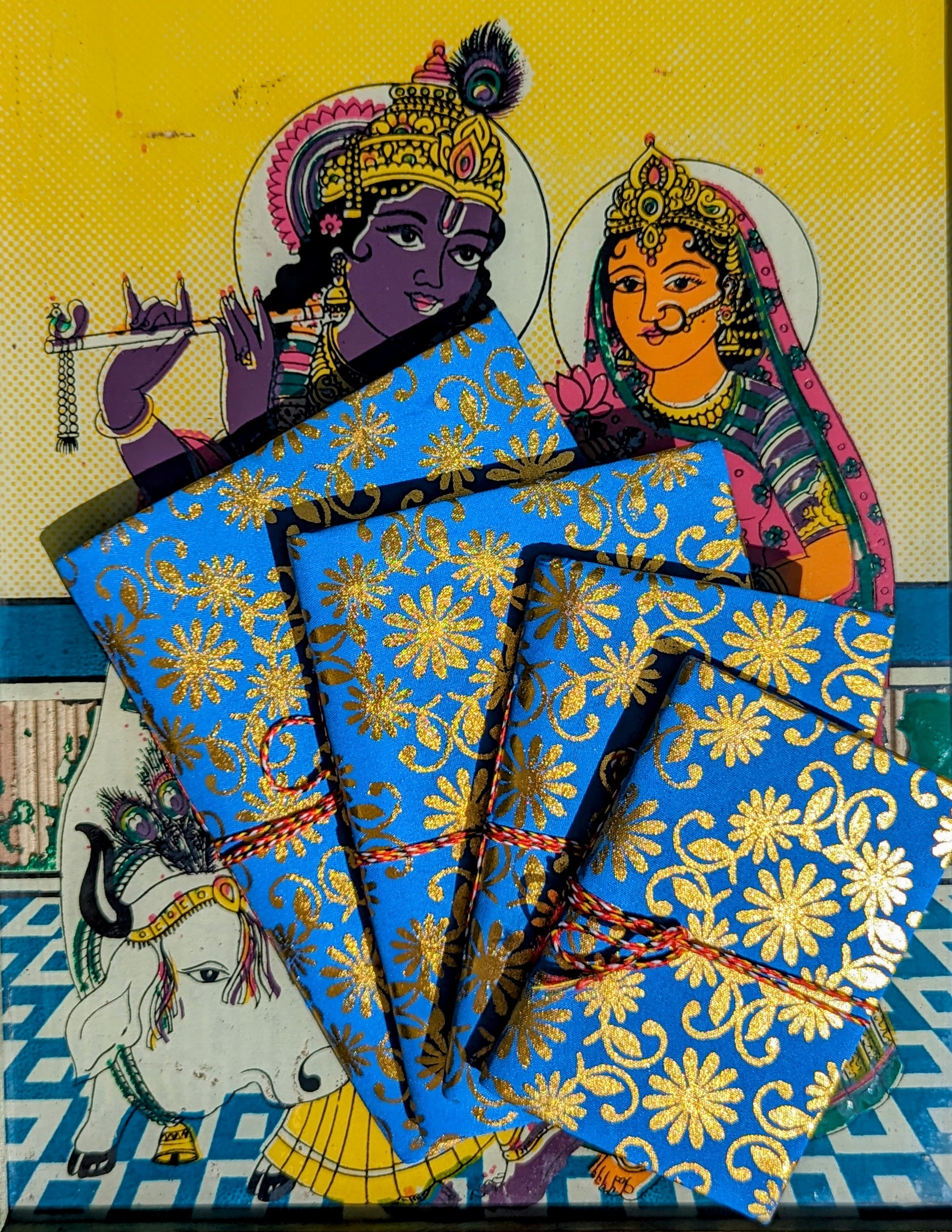 Handmade rag paper notebooks - Metallic fabric covers