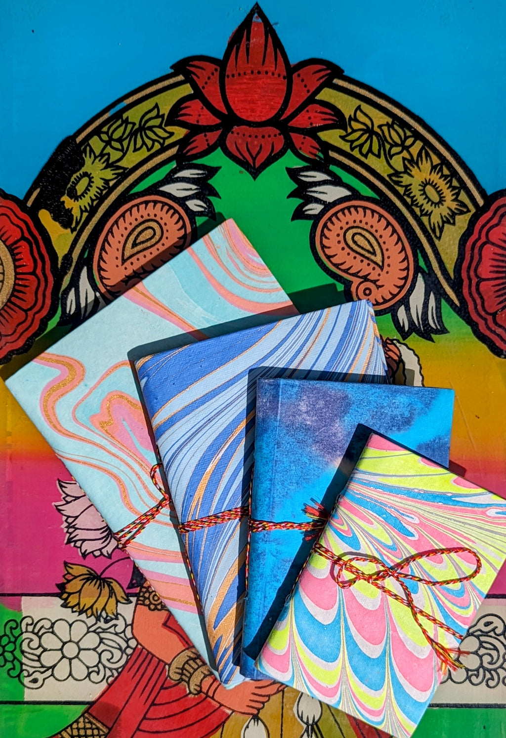 Handmade rag paper notebooks - Marbled and shibori covers