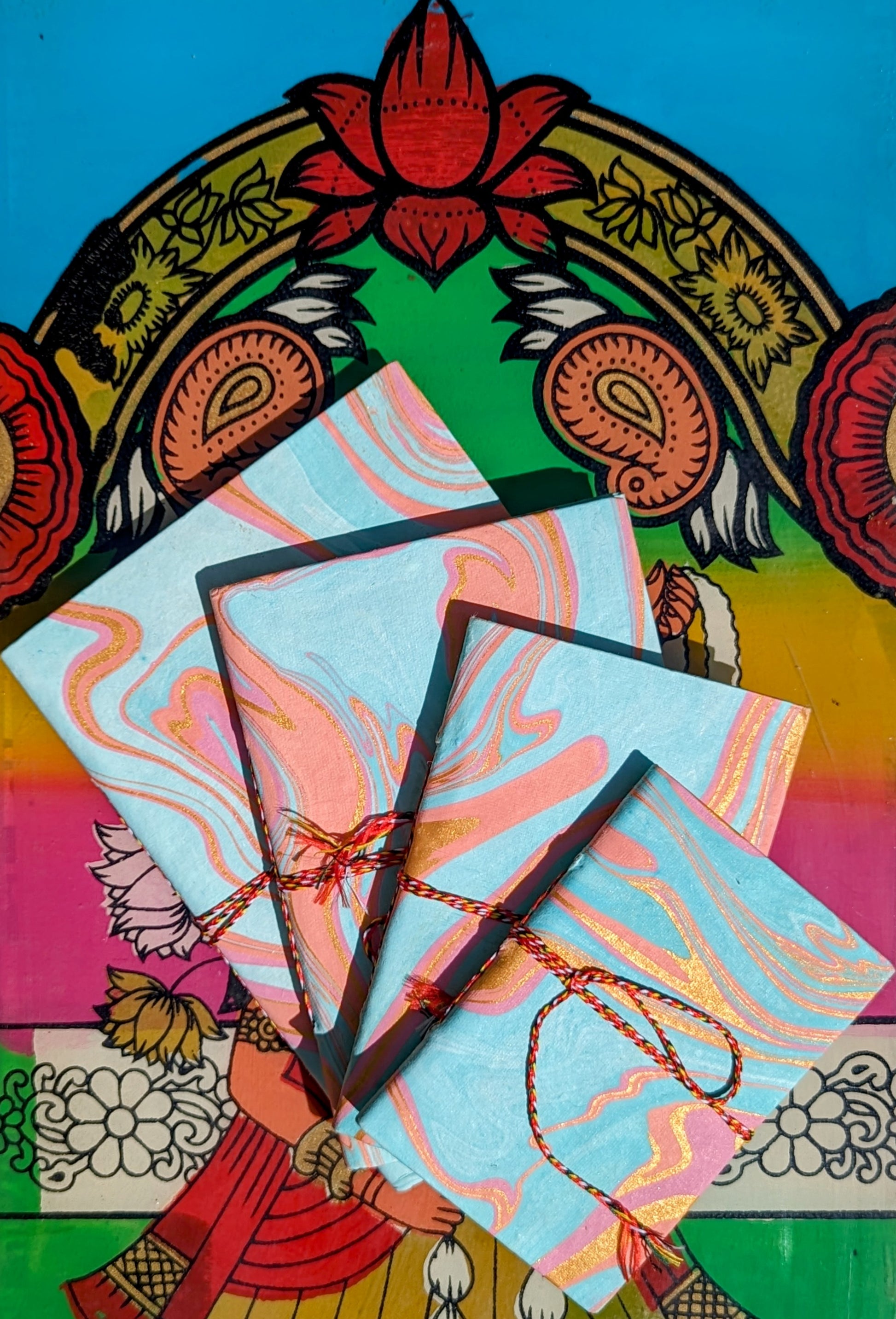 Handmade rag paper notebooks - Marbled and shibori covers