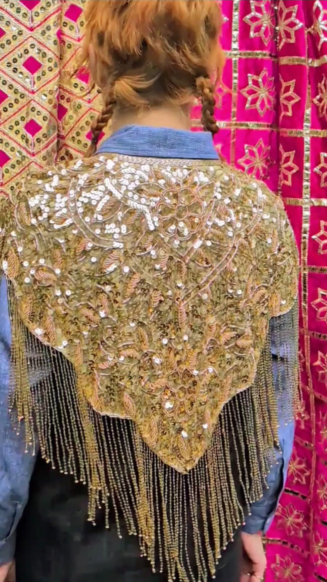 Encrusted gold or silver sequin cape