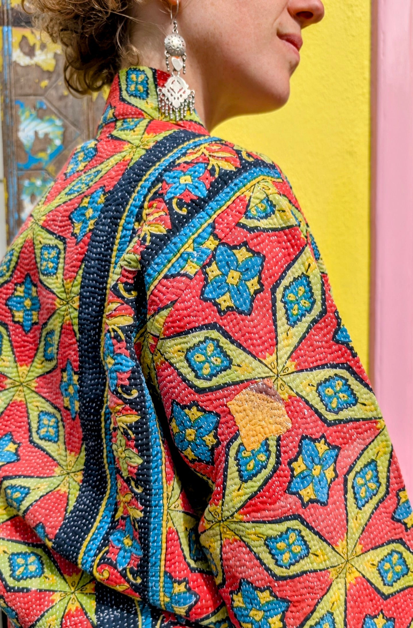 Graphic crop kantha jacket