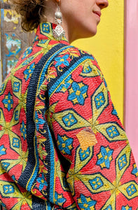 Graphic crop kantha jacket