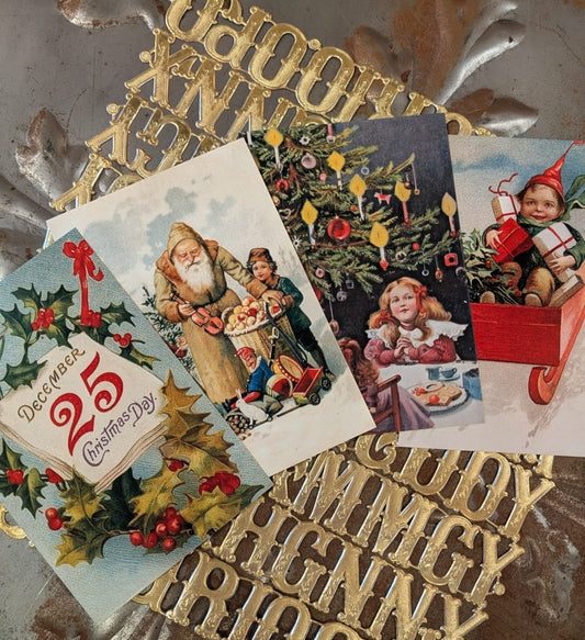 Set of 4 postcards with super sweet images taken from vintage Victorian ephemera.

Postcards come with coloured envelopes.

One of each design in a pack.

 Santa
