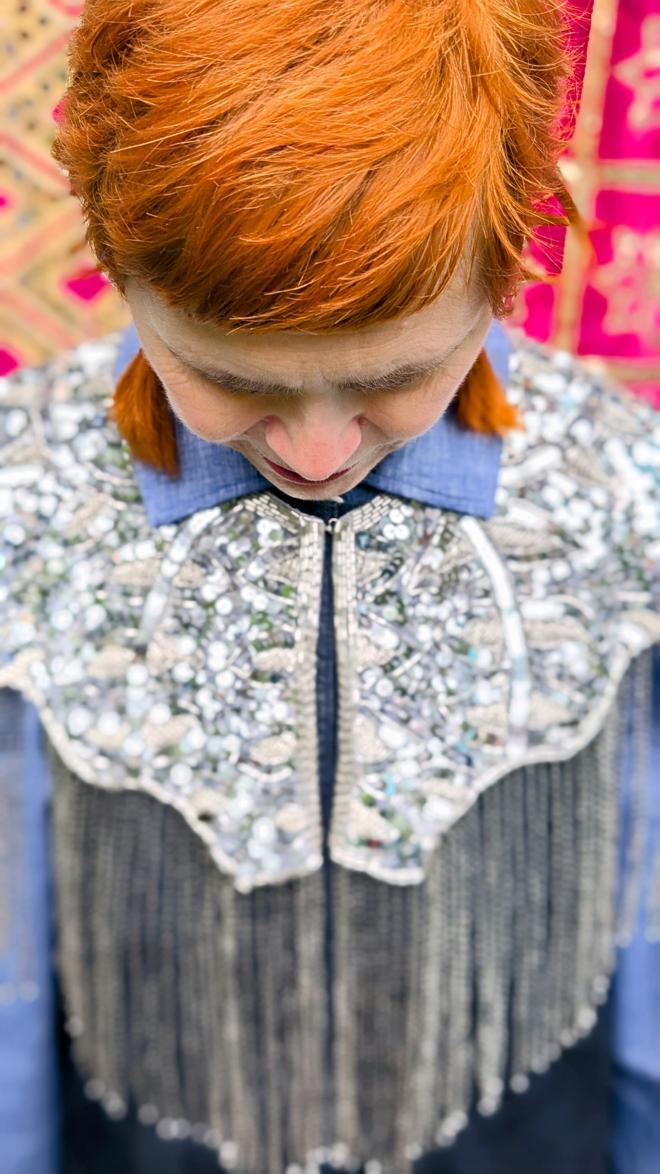 Encrusted gold or silver sequin cape