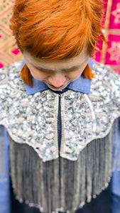 Encrusted gold or silver sequin cape