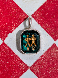 Glass intaglio zodiac pendants- silver