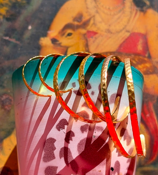 Gold plated hammered brass hoops