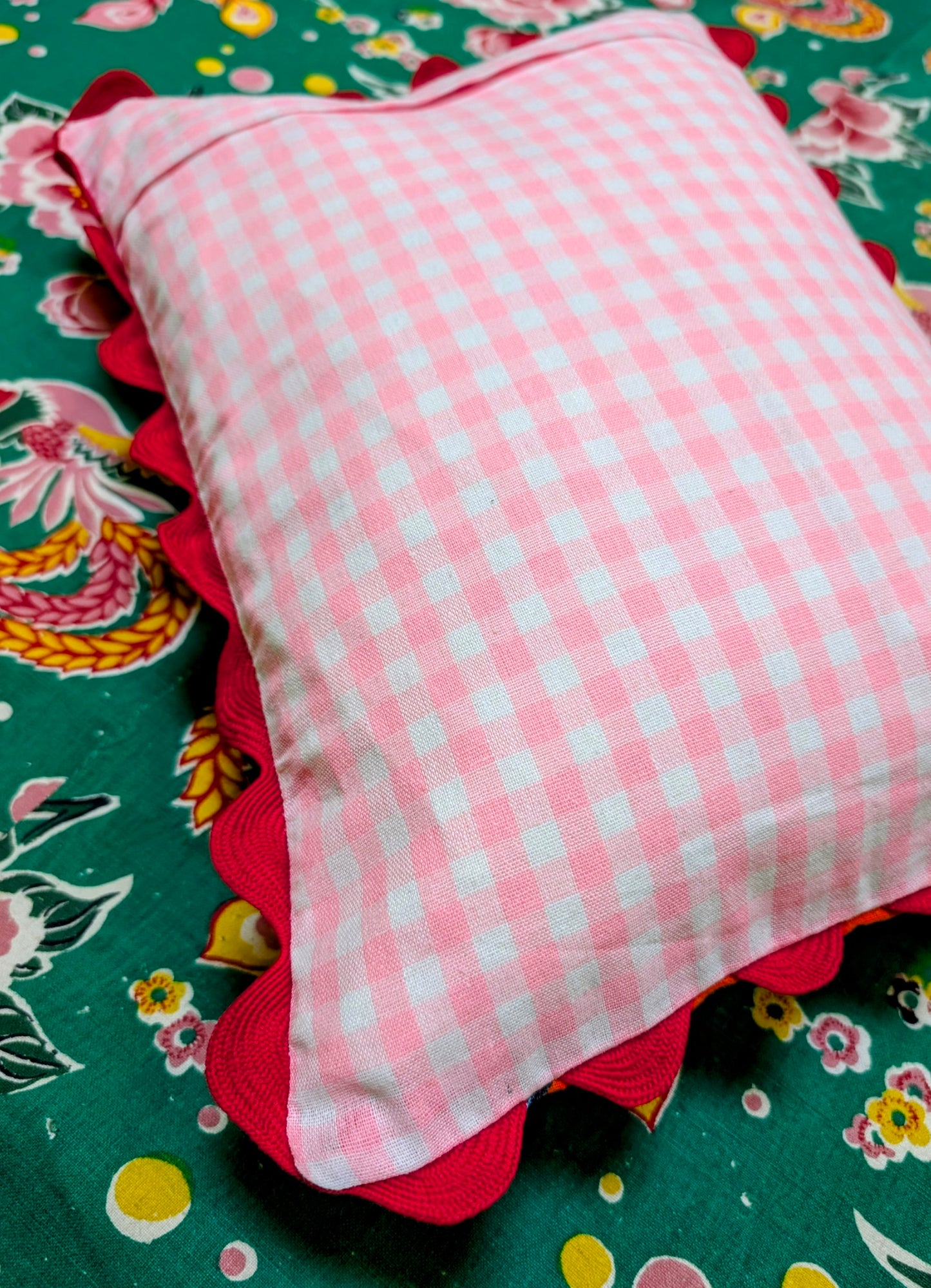 Shanghai peony and gingham cushions