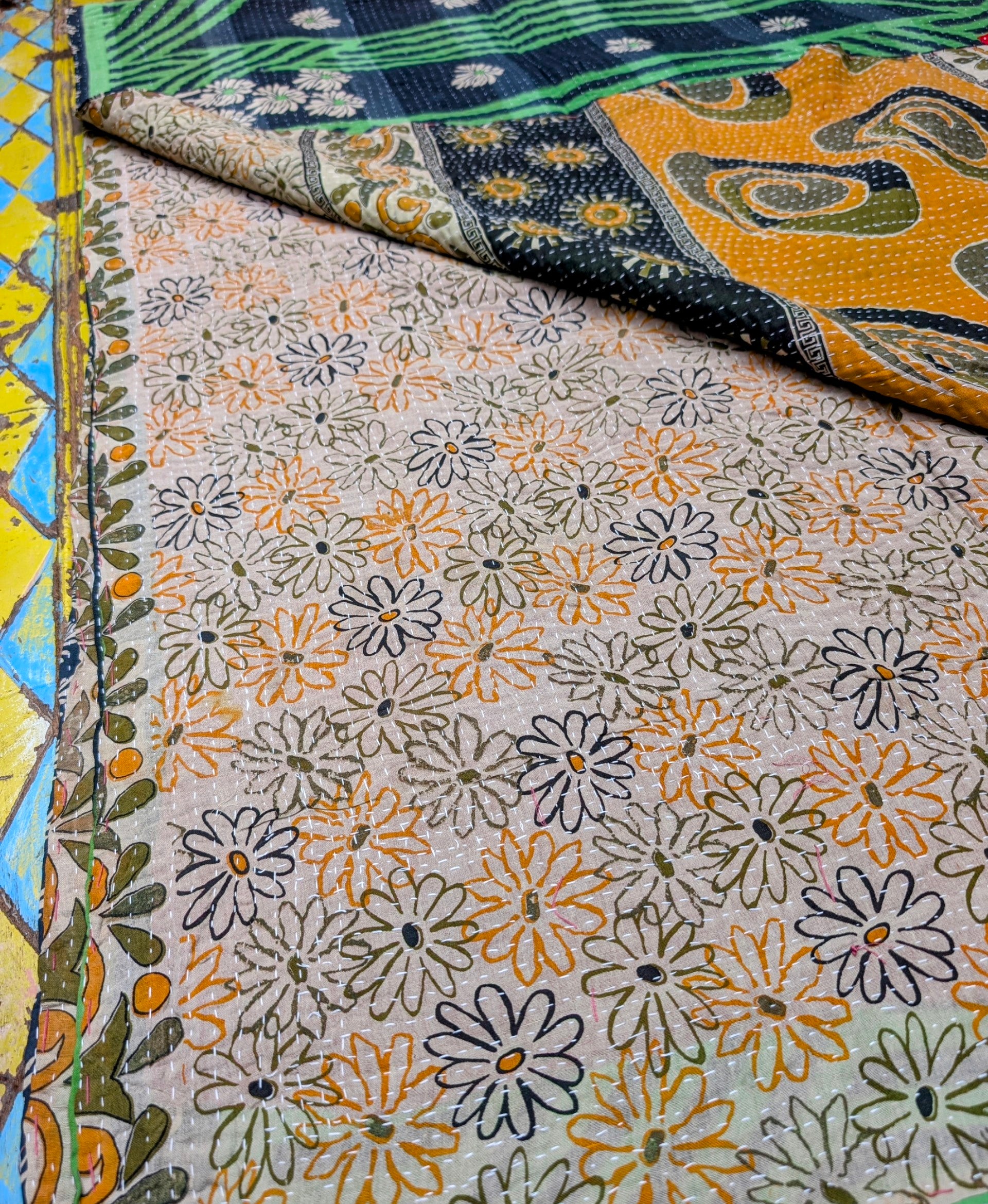 Floral graphic Kantha quilts - No 7
