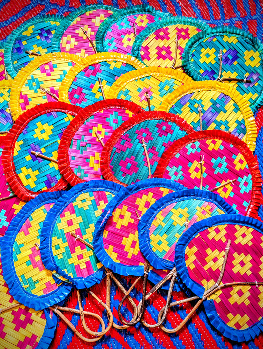 Be more peacock with our fancy, heart shaped, hand woven bamboo fans,, for dancing, parties, festivals and steamy menopause moments!!

Also make fabulous display pieces on hooks, walls or shelves

Bamboo,, recycled plastic and cotton thread

 30cm x 25cm approx 