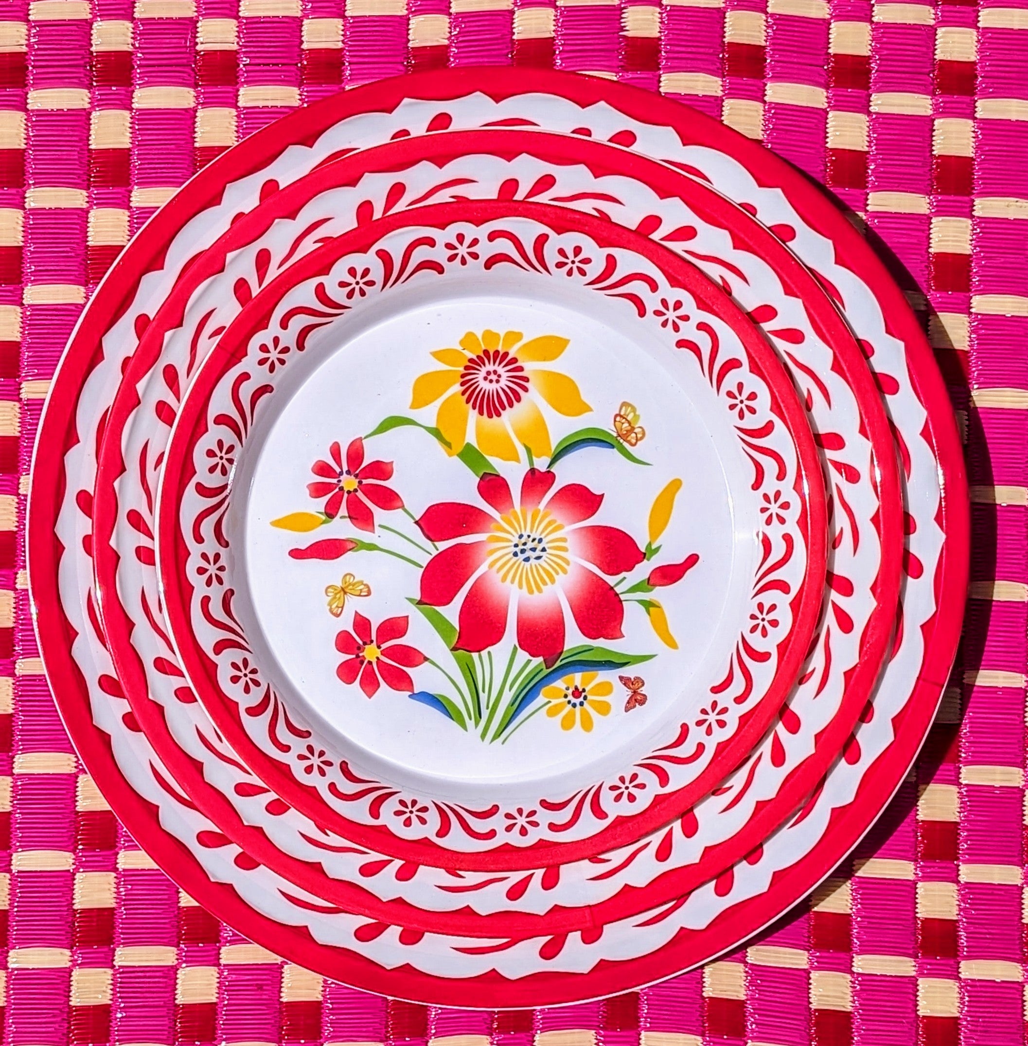 Melamine floral plates and trays