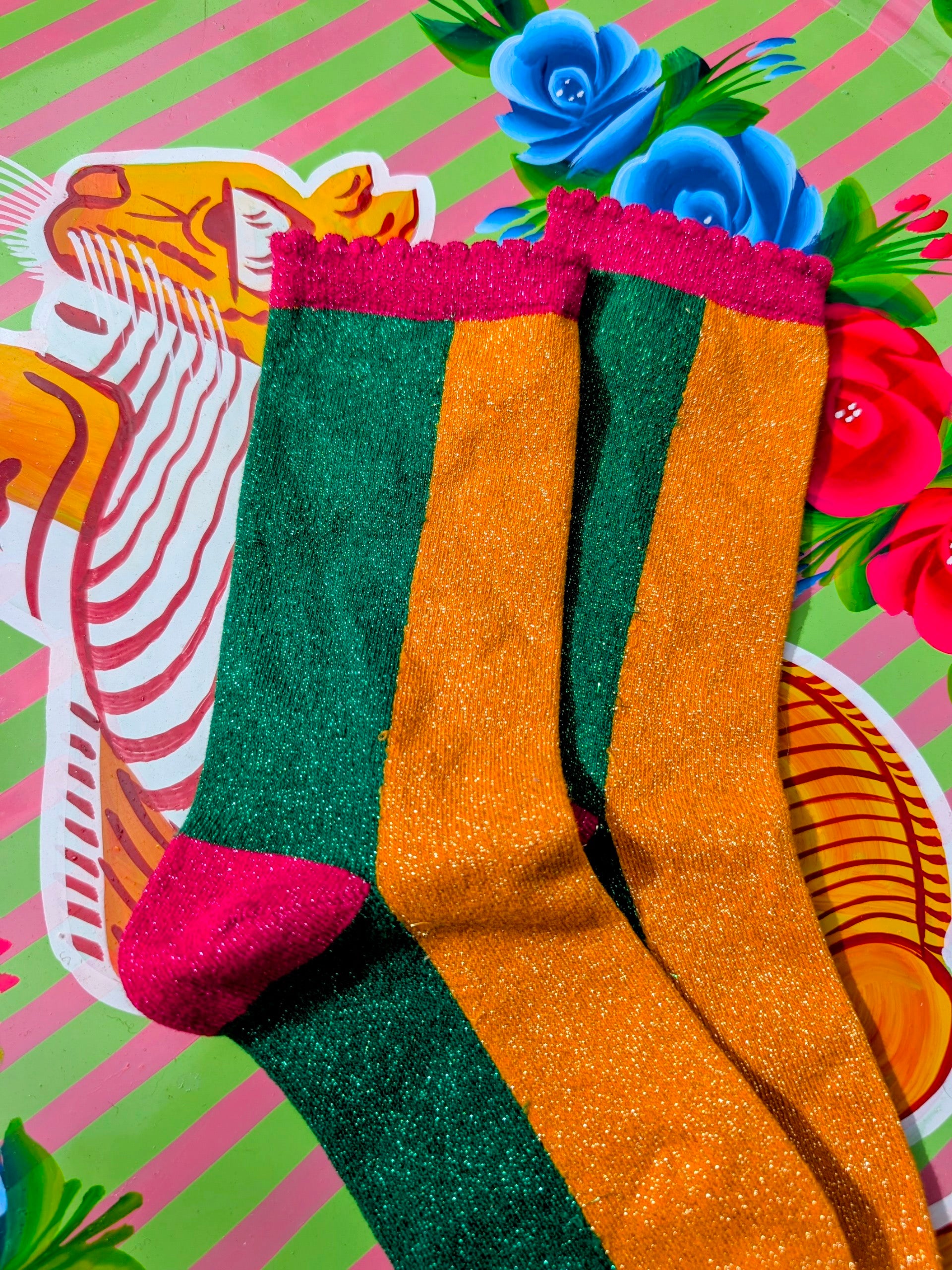 Colour block Glitter Socks
