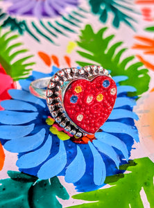 Floral folk heart rings