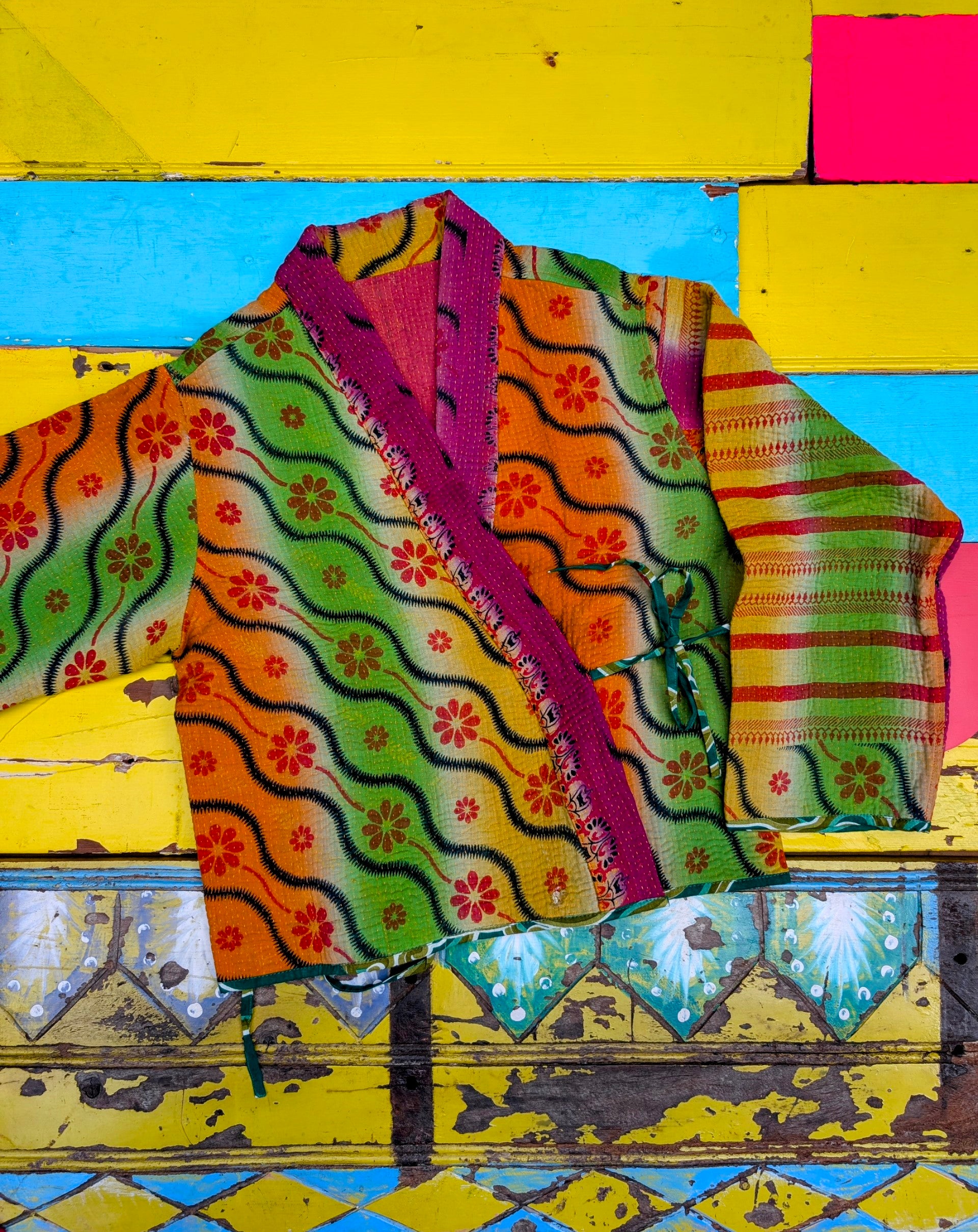 Graphic crop kantha jacket