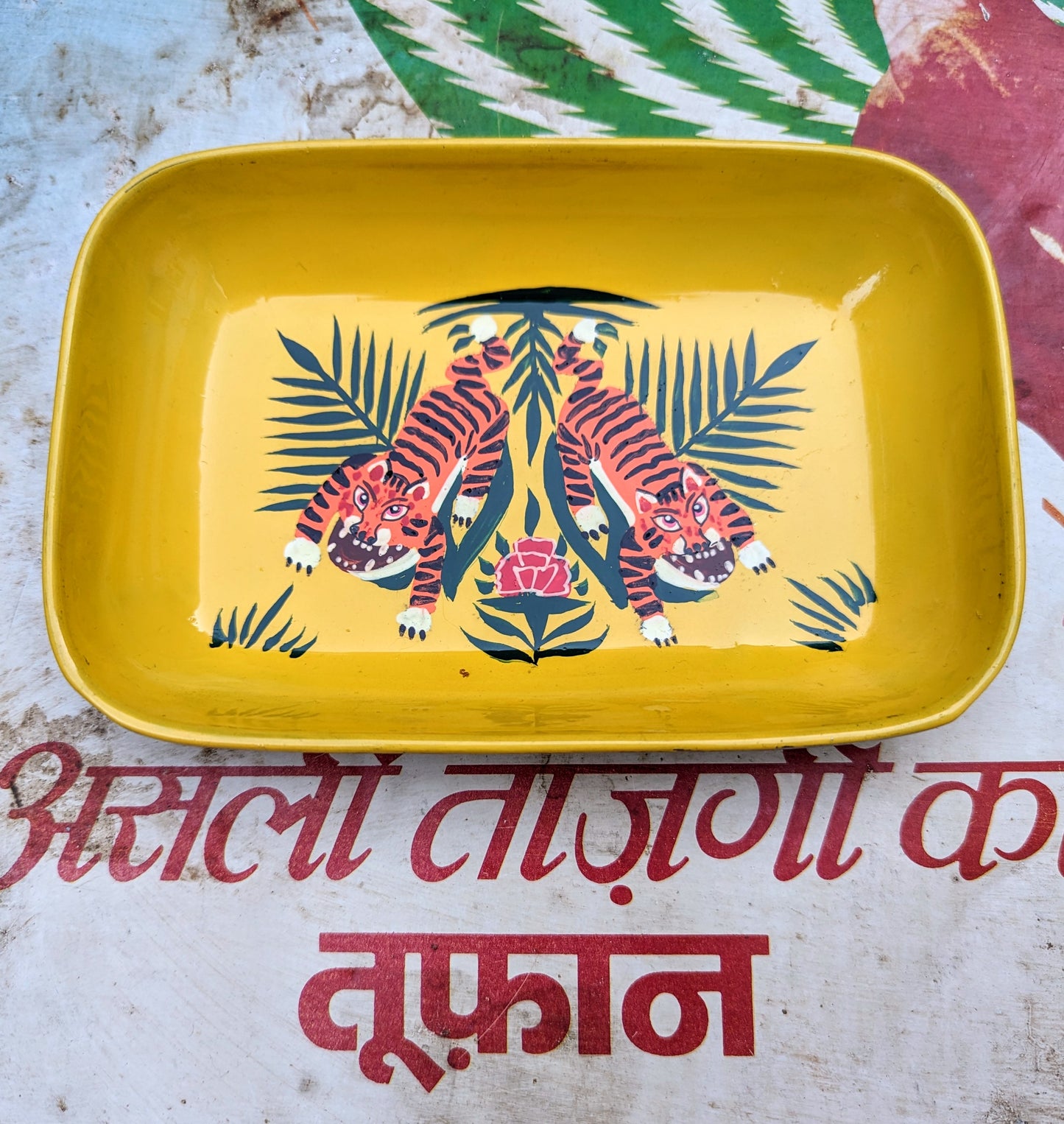 Hand painted tiger trinket tray