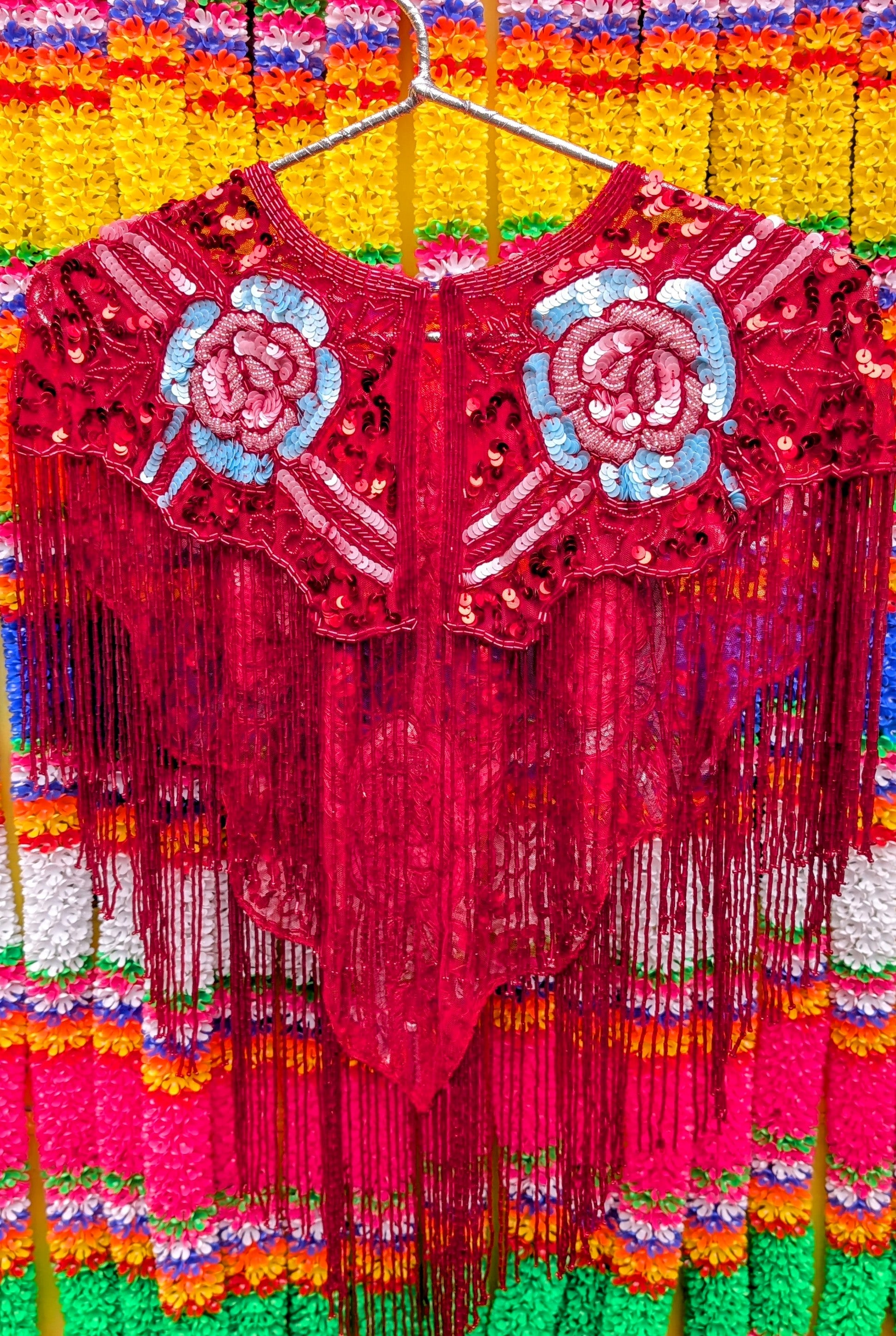 Folk florals sequin cape