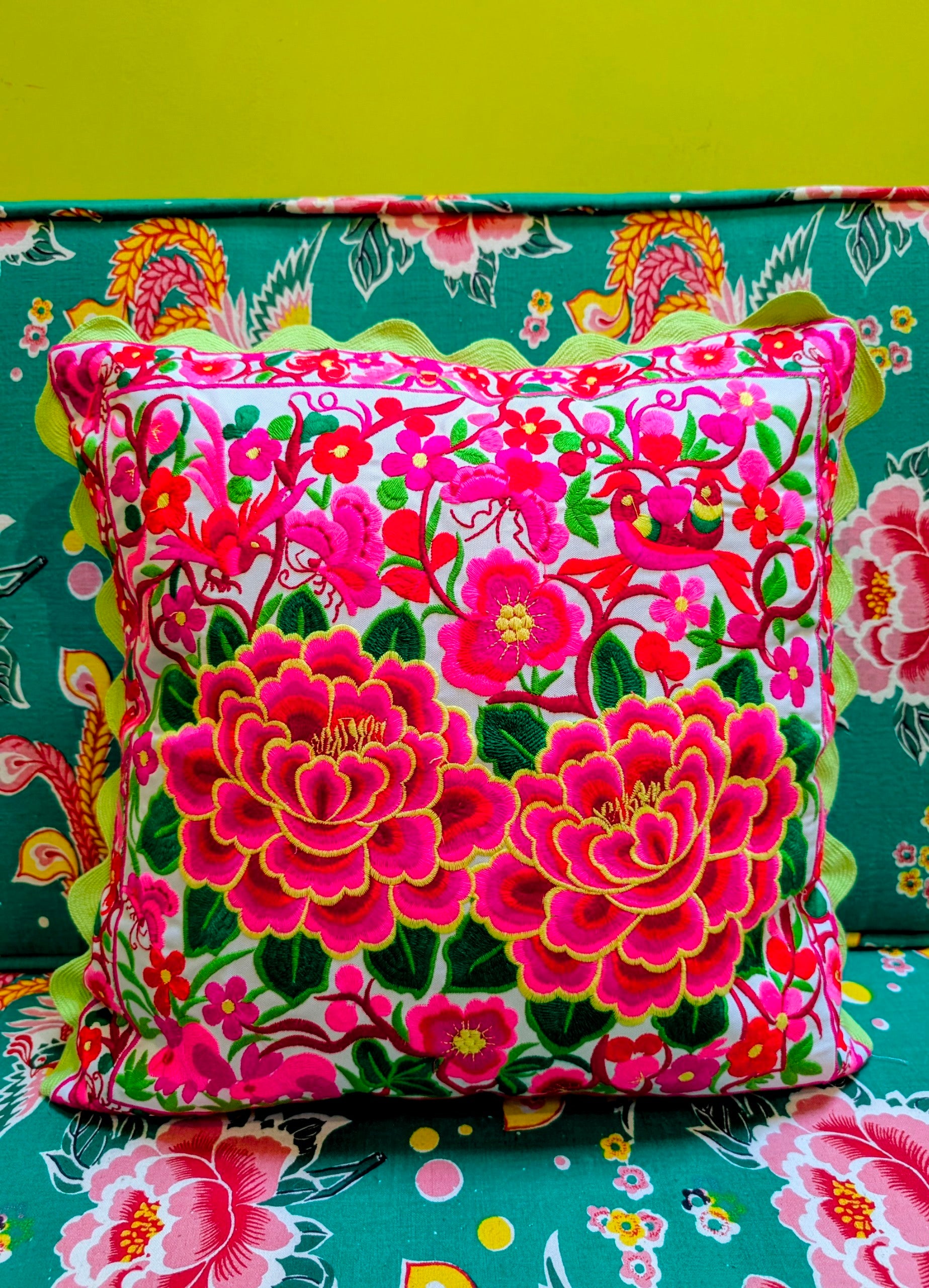 Chinese tribal embroidered double peony cushions