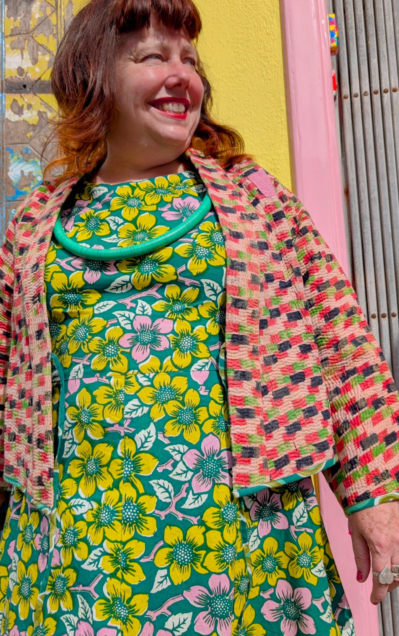 Graphic crop kantha jacket