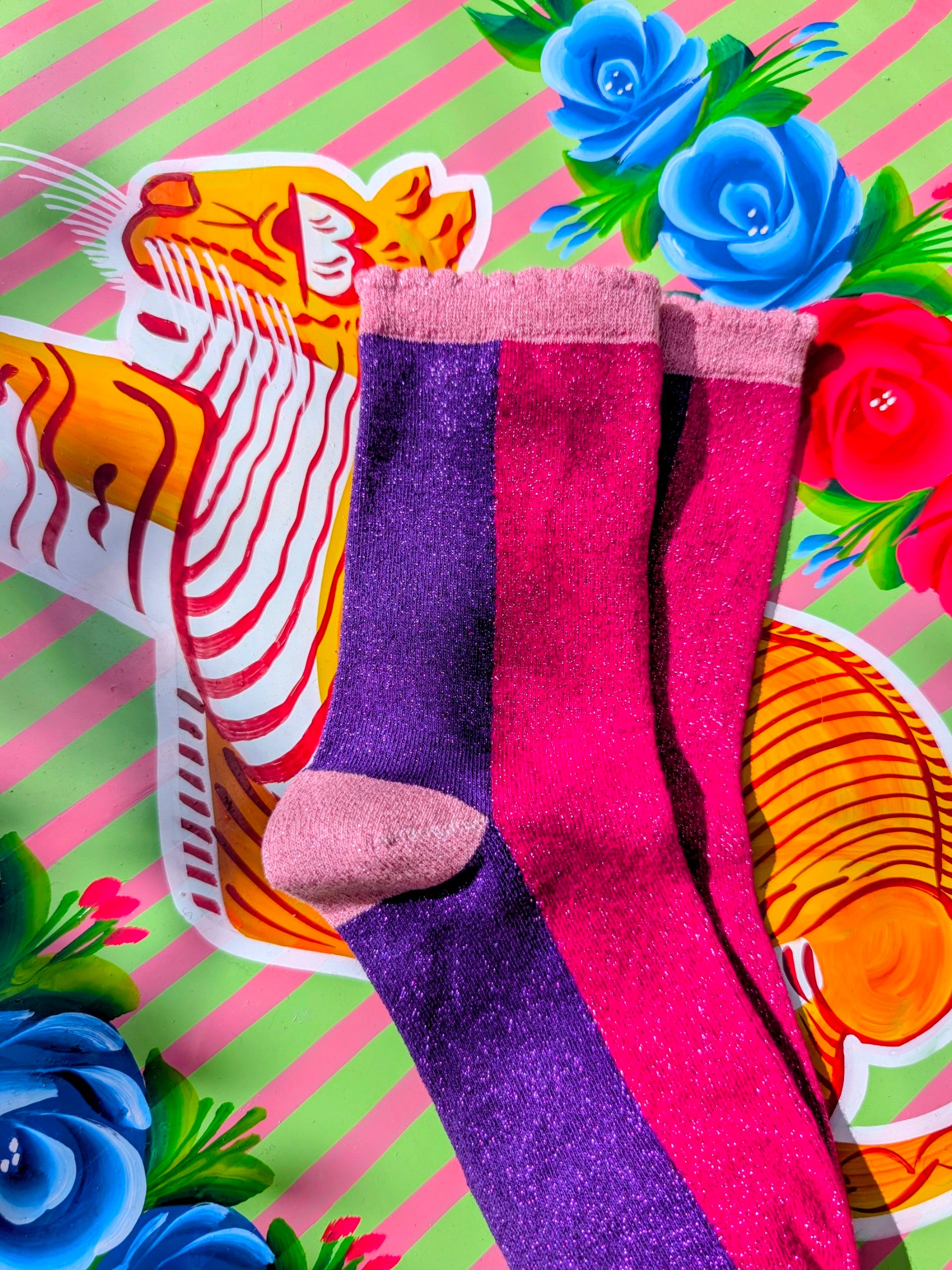 Colour block Glitter Socks