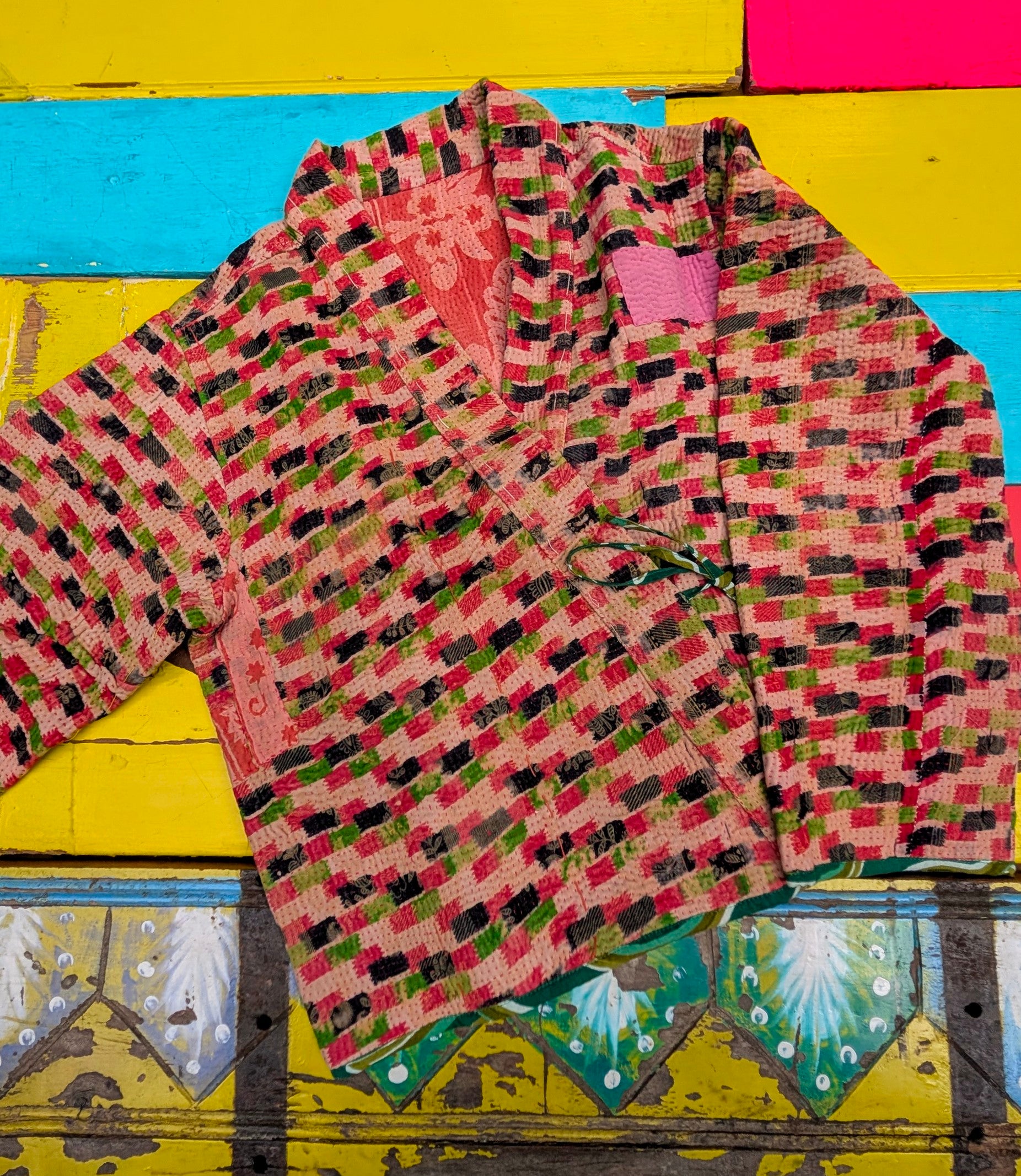 Graphic crop kantha jacket