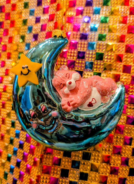 Retro moon snoozing bear decoration