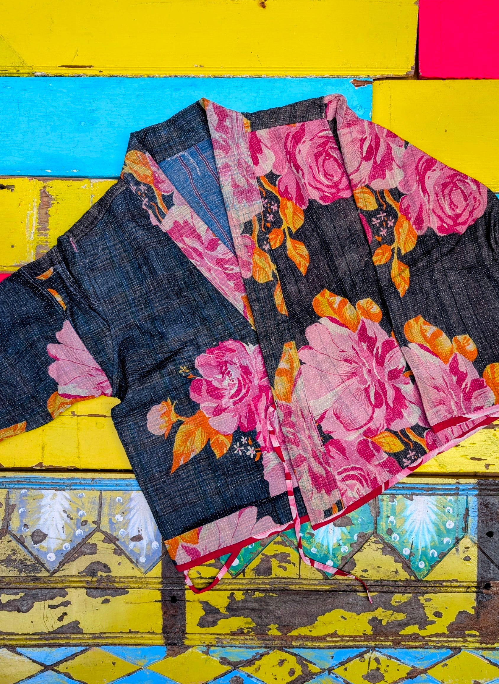 Graphic crop kantha jacket