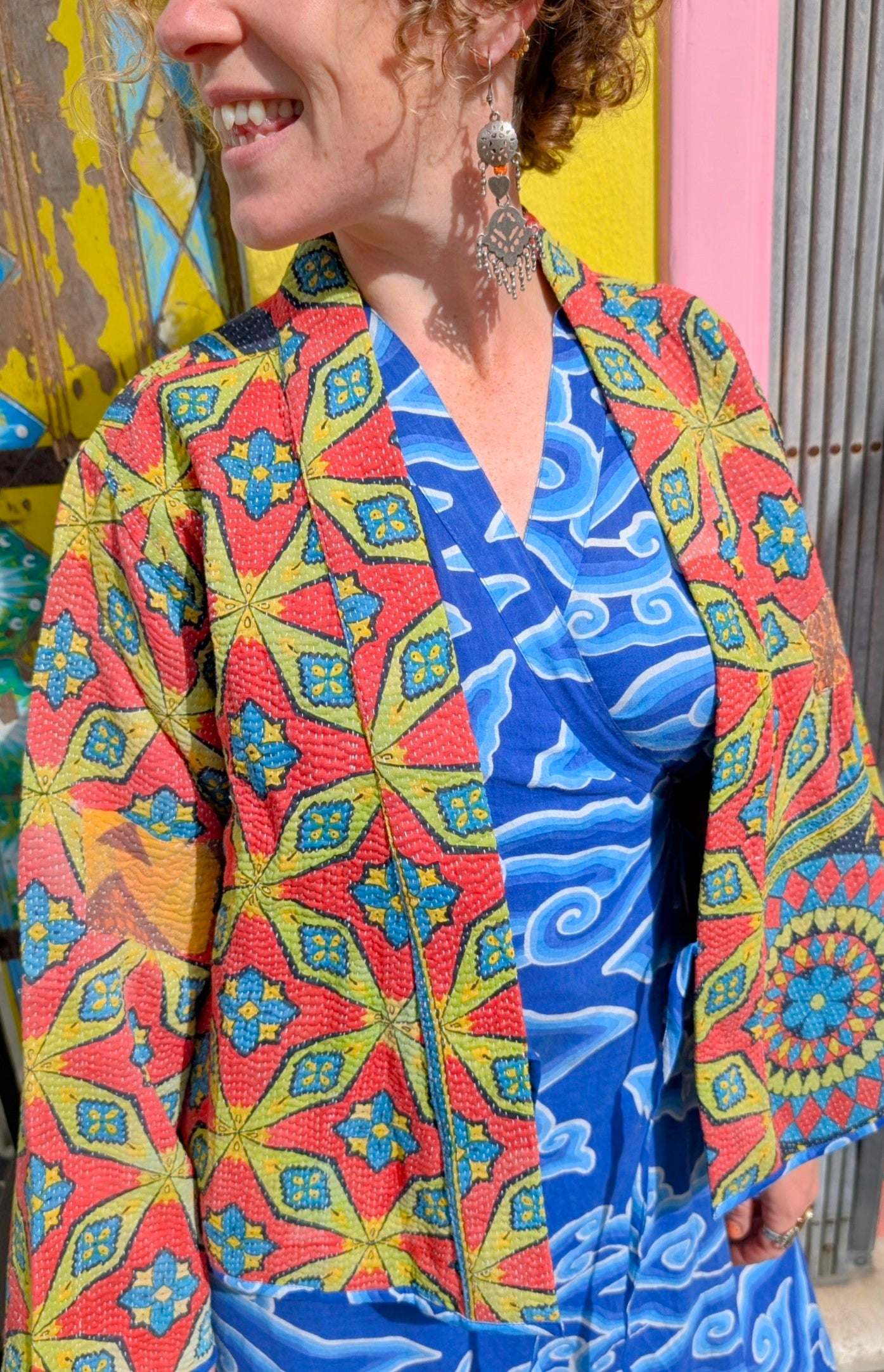 Graphic crop kantha jacket